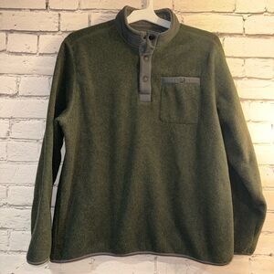 GH Bass Co Men’s Green Fleece Pullover 1/4 Quarter Zip Size XL Mock Neck Button